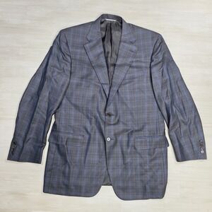 CANALI 13290/37  Blue Black Plaid Sport Coat Jacket Wool SIlk Size 44 L US
